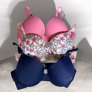 Pink, Floral, and Blue Bra Set